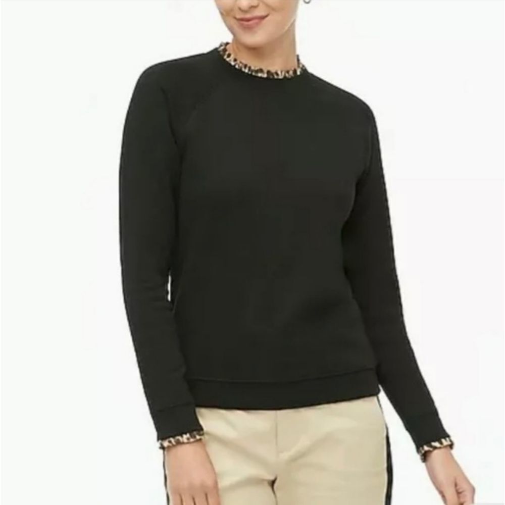 J. Crew Black Sweatshirt with Leopard Trim